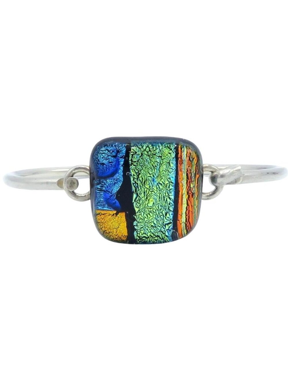 Vintage Sterling Silver Multicolor Dichroic Art Glass Bangle Bracelet